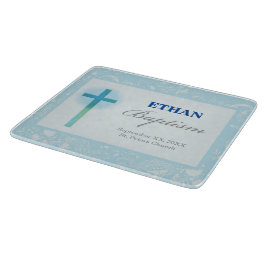 Tabla De Cortar Bautizo de Niño con Encaje Azul