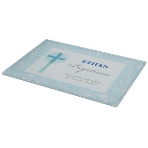 Tabla De Cortar Bautizo de Niño con Encaje Azul