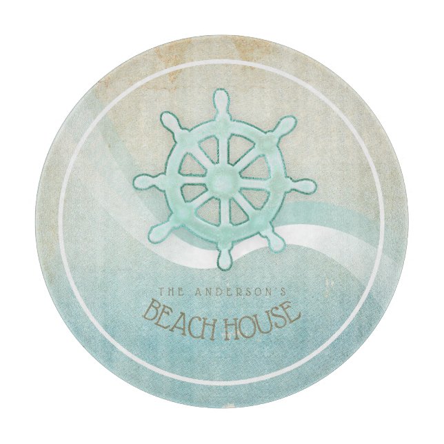 Tabla De Cortar Beach House Nautical Boat Helm Aqua Blue ID623 (Anverso)
