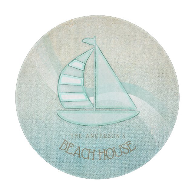 Tabla De Cortar Beach House Nautical Sailboat Aqua Blue ID623 (Anverso)