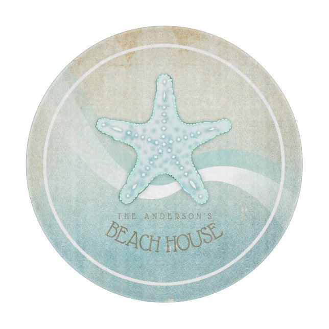 Tabla De Cortar Beach House Nautical Starfish Aqua Blue ID623 (Anverso)