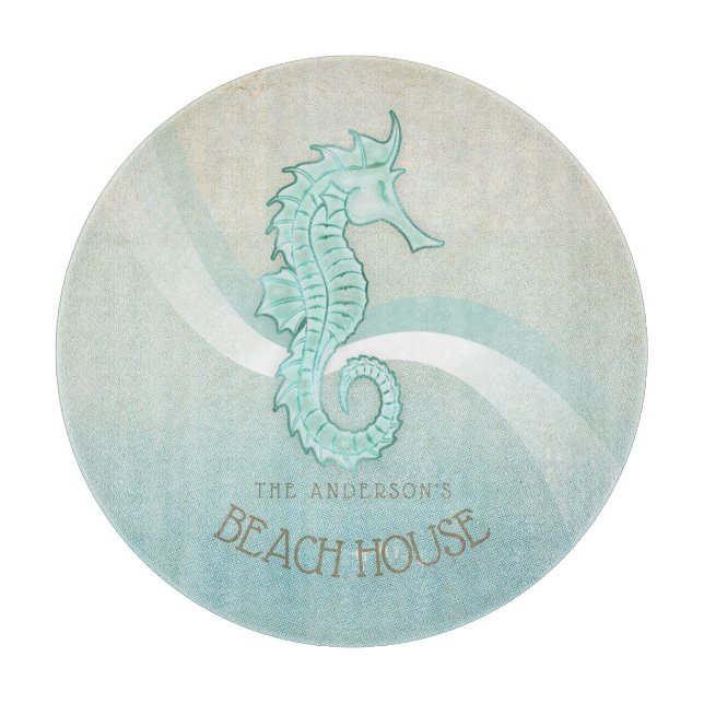 Tabla De Cortar Beach House Seahorse Aqua Blue ID623 (Anverso)