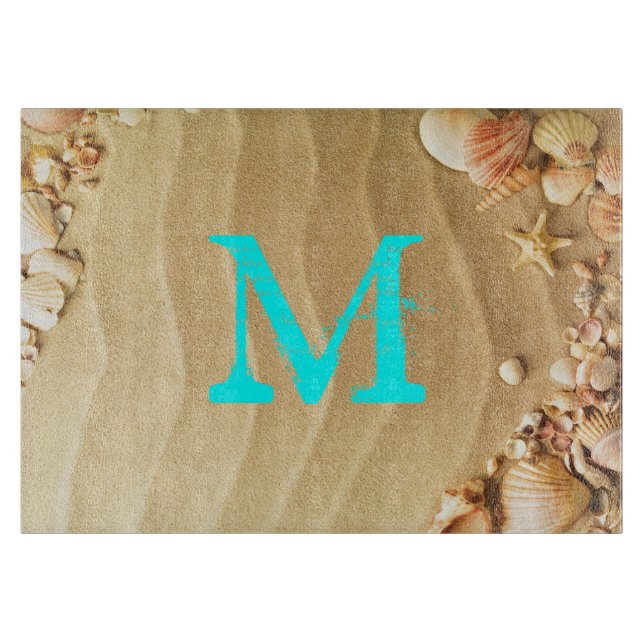 Tabla De Cortar Beach Seashell Hawaii Monograma Tablero para corta (Anverso)