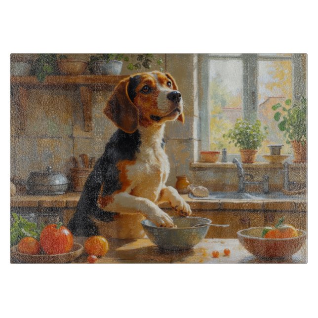 Tabla De Cortar Beagle cocinando en la cocina (Anverso)