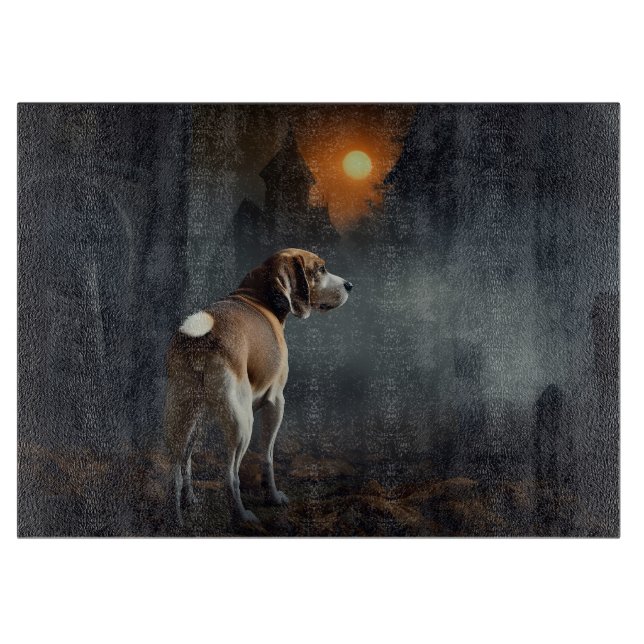 Tabla De Cortar Beagle Halloween Espantoso  (Anverso)