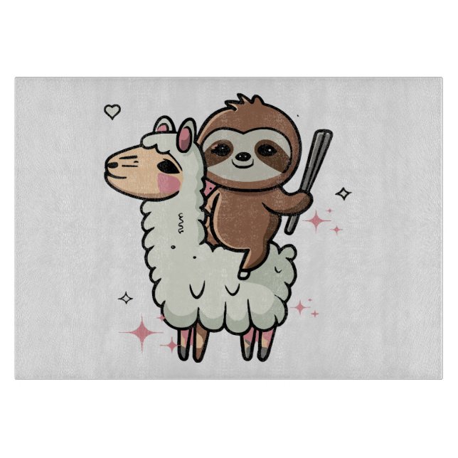 Tabla De Cortar Bebé Perezoso y Llama Adorables  (Anverso)