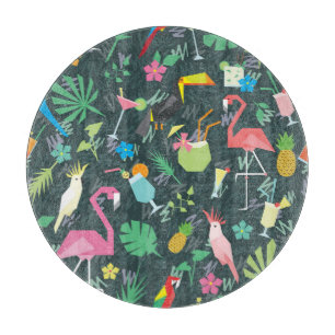 Tabla De Cortar Bebidas De Aves Tropicales: Vibrantes Sin Mar.