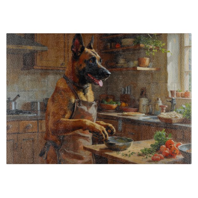 Tabla De Cortar Belgian Malinois Cooking in Kitchen (Anverso)