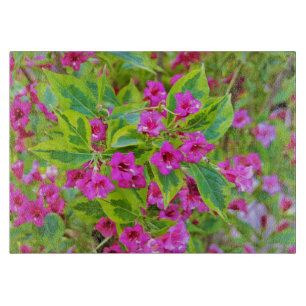 Tabla De Cortar Bella Weigela Verde con Flores Carmesí