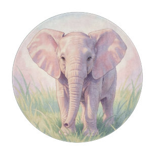 Tabla De Cortar Bello elefante bebé en prado pastel