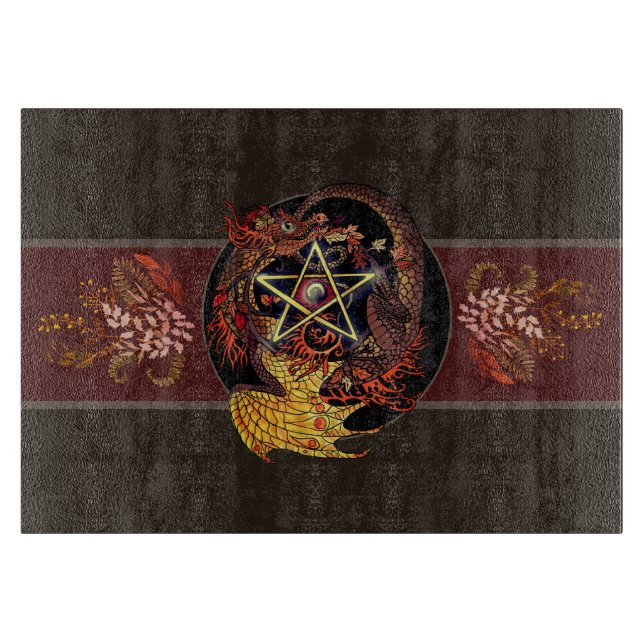 Tabla De Cortar Bendito sea el dragón del Pentáculo Art Nouveau (Anverso)