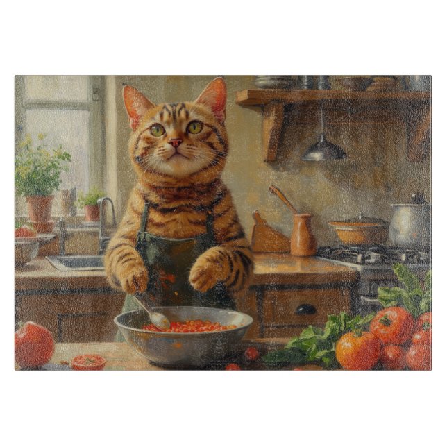 Tabla De Cortar Bengal Cat Cooking in Kitchen (Anverso)