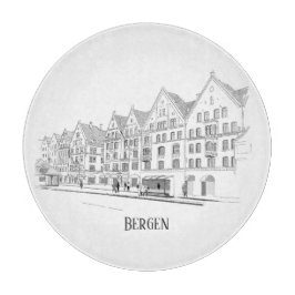 Tabla De Cortar Bergen Noruega Streetscape Beautiful Line Drawing