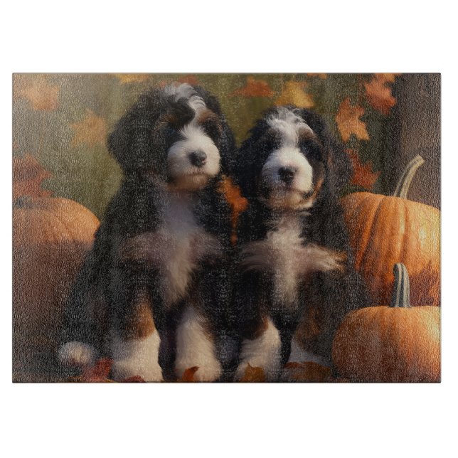 Tabla De Cortar Bernedoodle Puppy Autumn Delight Pumpkin (Anverso)