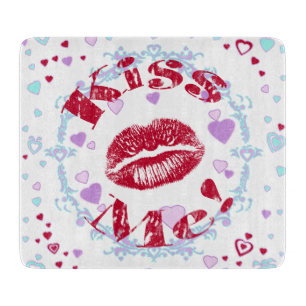 Tabla De Cortar ¡Bésame! Labios Rojos Con Corazón