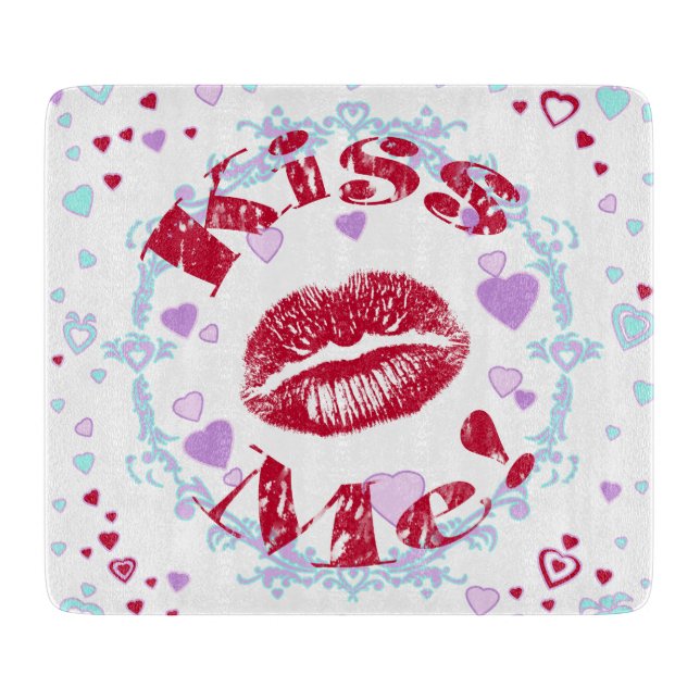 Tabla De Cortar ¡Bésame! Labios Rojos Con Corazón (Anverso)