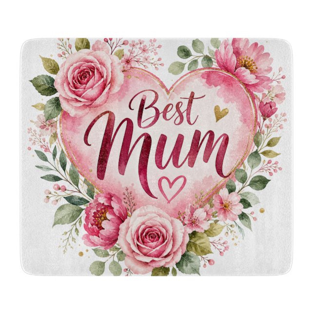 Tabla De Cortar Best Mum Aquarell Blumenherz Design (Anverso)