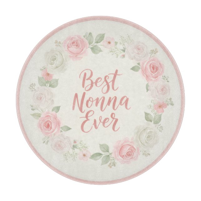 Tabla De Cortar Best Nonna Ever Pink & Green Floral Wreath (Anverso)