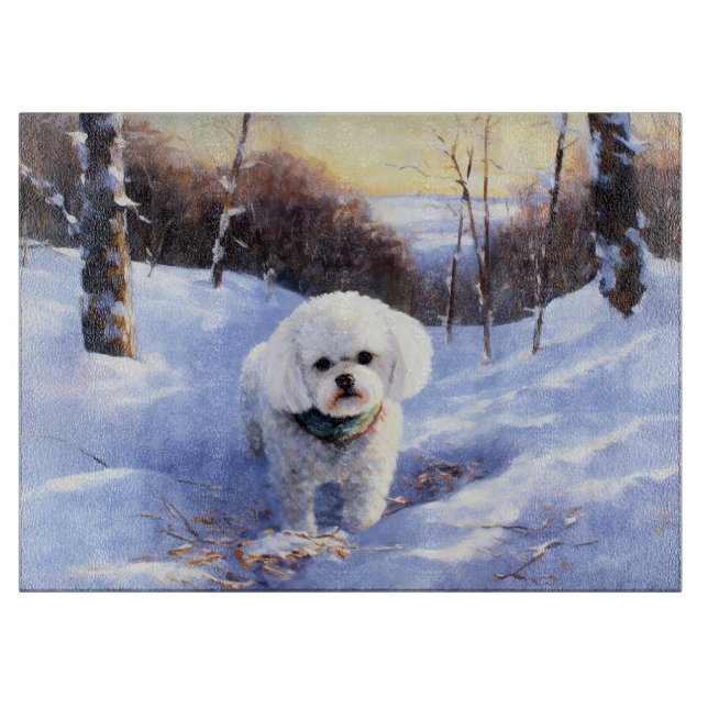 Tabla De Cortar Bichon Frise Let It Snow Navidades (Anverso)