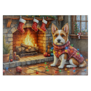 Tabla De Cortar Biewer Terrier Chimenea con Luces de Navidad