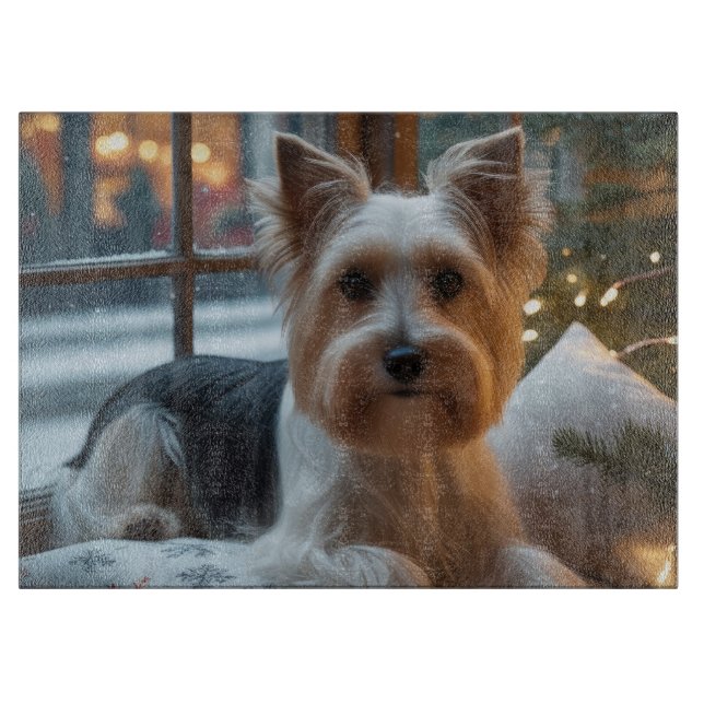 Tabla De Cortar Biewer Terrier With Christmas Lights Holiday (Anverso)