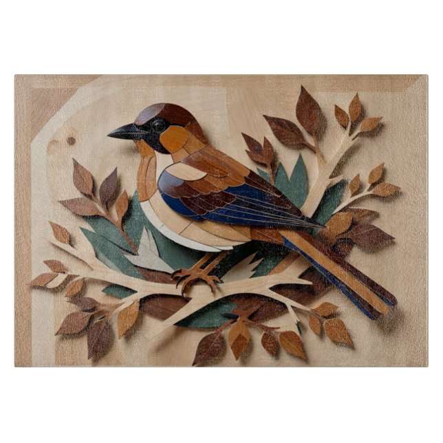 Tabla De Cortar Bird intarsia art print chopping board (Anverso)