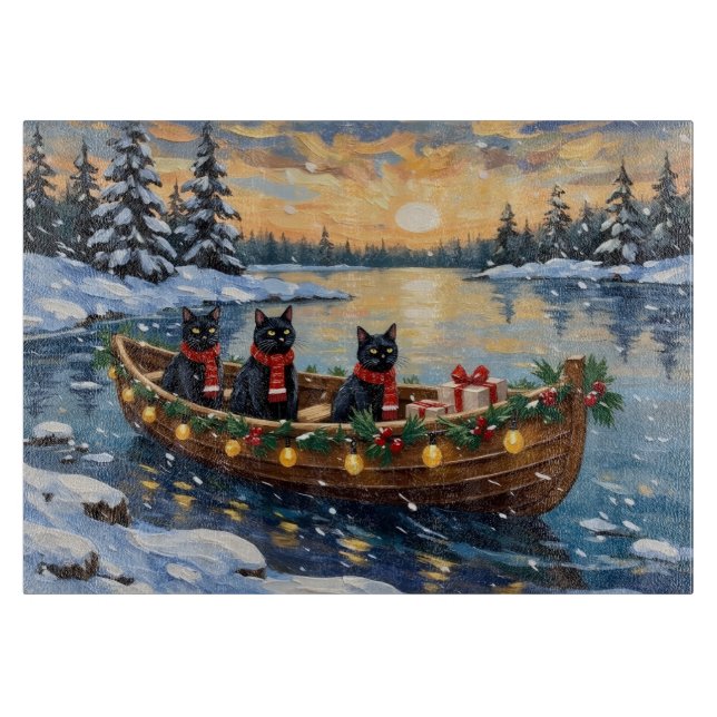 Tabla De Cortar Black Cat Christmas Boat Holiday (Anverso)