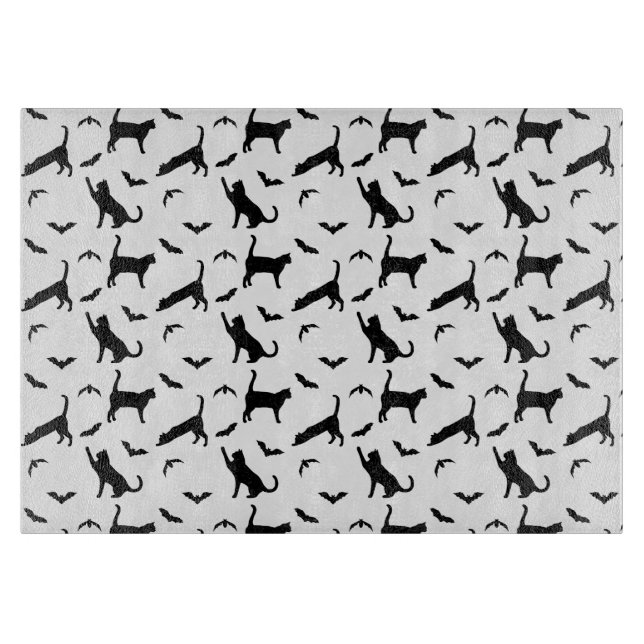 Tabla De Cortar Black Cats Hunting Bats Simple Halloween Pattern (Anverso)