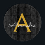 Tabla De Cortar Black Gold Modern Script Girly Monograma Nombre<br><div class="desc">Tablero de corte de nombres de monograma de escritura simple negro y dorado. Esto hace que la graduación perfecta, el cumpleaños, el boda, la ducha de novia, el aniversario, la ducha de bebé o la fiesta de soltera sea un regalo para alguien que ama el lujo glam y los estilos...</div>