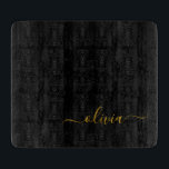 Tabla De Cortar Black Gold Modern Script Girly Monograma Nombre<br><div class="desc">Tablero de corte de nombres de monograma de escritura simple negro y dorado. Esto hace que la graduación perfecta, el cumpleaños, el boda, la ducha de novia, el aniversario, la ducha de bebé o la fiesta de soltera sea un regalo para alguien que ama el lujo glam y los estilos...</div>