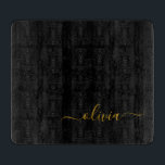 Tabla De Cortar Black Gold Modern Script Girly Monograma Nombre<br><div class="desc">Tablero de corte de nombres de monograma de escritura simple negro y dorado. Esto hace que la graduación perfecta, el cumpleaños, el boda, la ducha de novia, el aniversario, la ducha de bebé o la fiesta de soltera sea un regalo para alguien que ama el lujo glam y los estilos...</div>