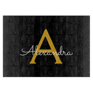Tabla De Cortar Black Gold Modern Script Girly Monograma Nombre