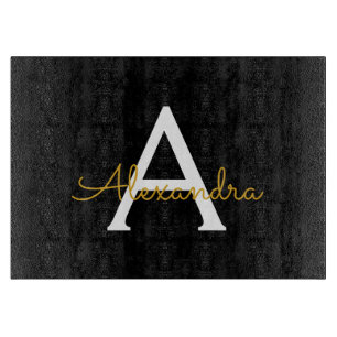 Tabla De Cortar Black Gold Modern Script Girly Monograma Nombre