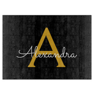 Tabla De Cortar Black Gold Modern Script Girly Monograma Nombre