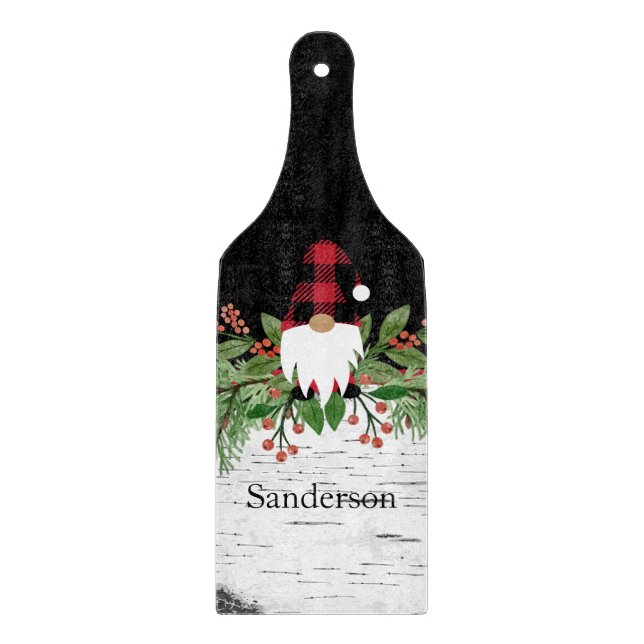 Tabla De Cortar Black Merry Christmas Red Buffalo Plaid Gnome (Anverso)