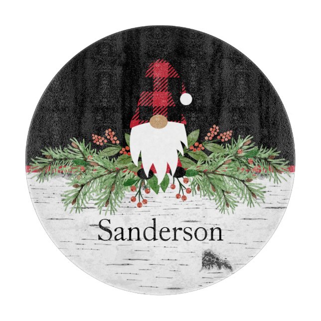 Tabla De Cortar Black Merry Christmas Red Buffalo Plaid Gnome Rd. (Anverso)