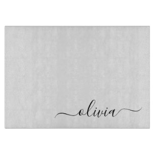 Tabla De Cortar Black White Modern Script Girly Monograma Nombre