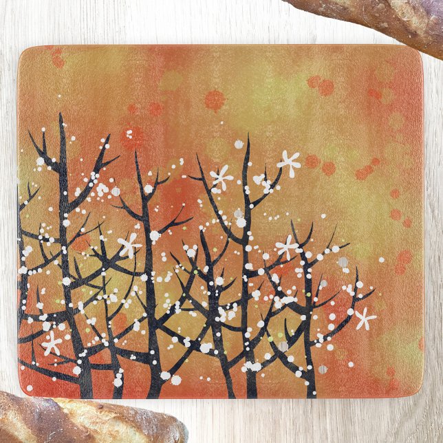 Tabla De Cortar Blackthorn Blossom Peach Landscape Art (Blackthorn blossom abstract landscape painting art cutting board)