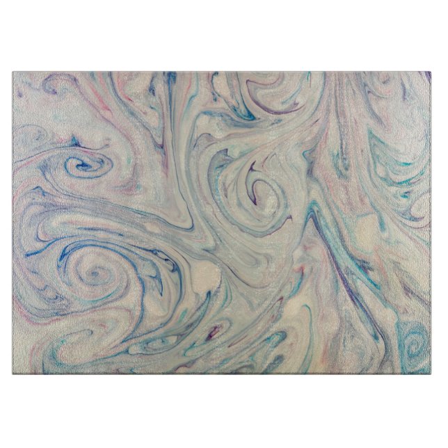 Tabla De Cortar Blanco Azul Rosa Moderno Abstracto Fluid Marbling  (Anverso)
