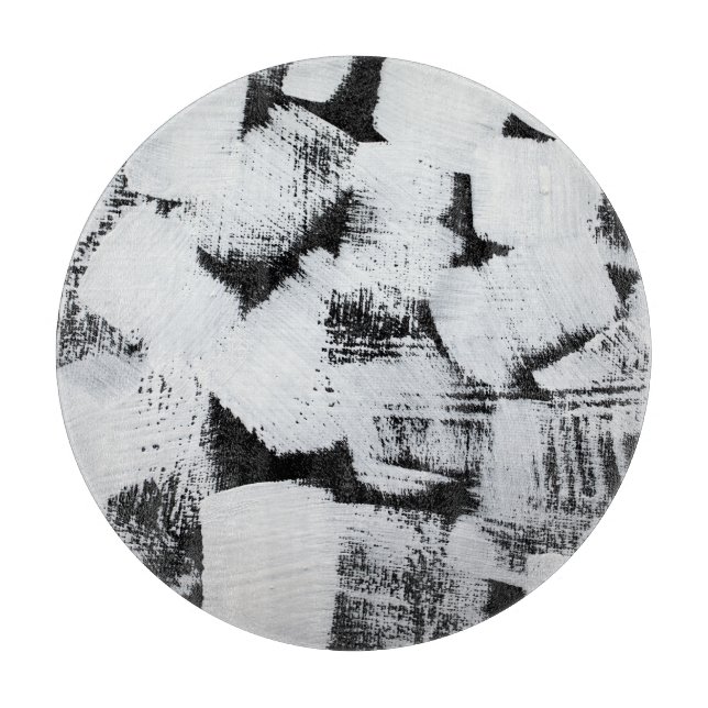 Tabla De Cortar Blanco negro, lienzo pintado abstracto. (Anverso)