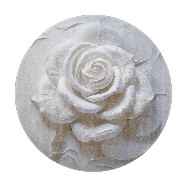 Tabla De Cortar Blanco Sobre Blanco - Rosa Esculpida (Anverso)