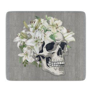 Tabla De Cortar Bloom silencioso: Calaveras y lirios blancos