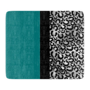 Tabla De Cortar Bloque de color moderno estampado de leopardo azul