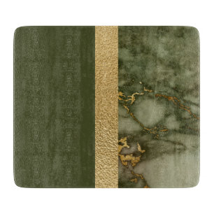 Tabla De Cortar Bloque de color moderno mármol verde oliva y oro