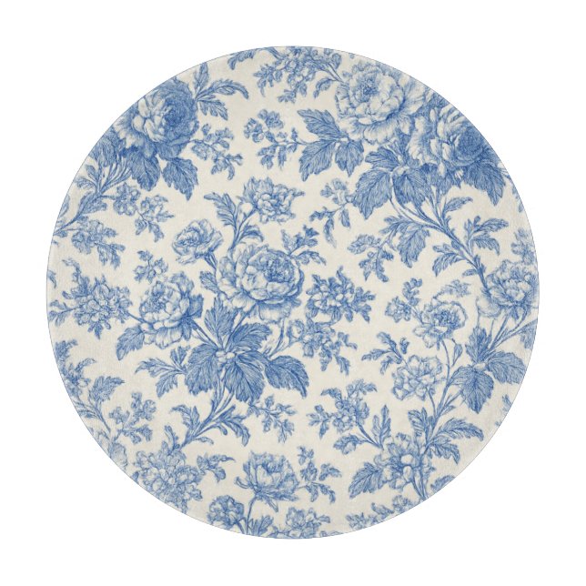 Tabla De Cortar Blue and Cream Floral Toile de Jouy (Anverso)