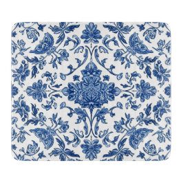 Tabla De Cortar Blue Floral Chinoiserie White Watercolor