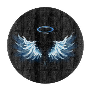 Tabla De Cortar Blue Glowing Angel Wings on black background