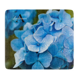 Tabla De Cortar Blue Hydrangea Glass chopping board