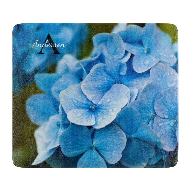 Tabla De Cortar Blue Hydrangea Glass chopping board (Anverso)