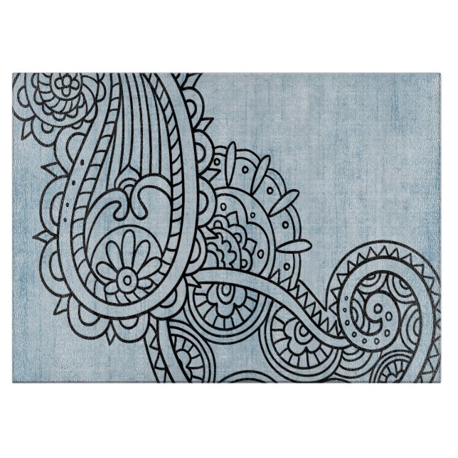 Tabla De Cortar Blue Mehndi Motif Cutting Board (Anverso)